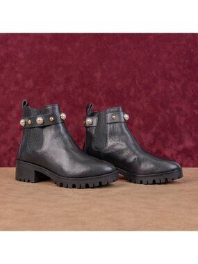 Karl Lagerfeld Paris Wmn Pola Black Patent Leather Chelsea Boots 8US EUR38.5